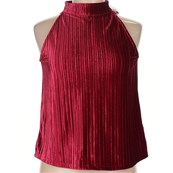 NWT MEADOW RUE Burgundy Sleeveless Keyhole Back Velvet Top Size Large - Picture 3 of 5